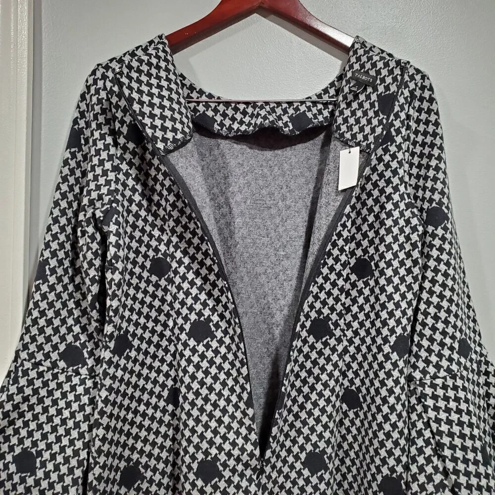 Talbots Womens Black Gray Polka Dot 3/4 Bell Sleeve Sheath Dress NWT Sz 6